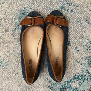 Michael Kors Blue and Brown Buckle Flats